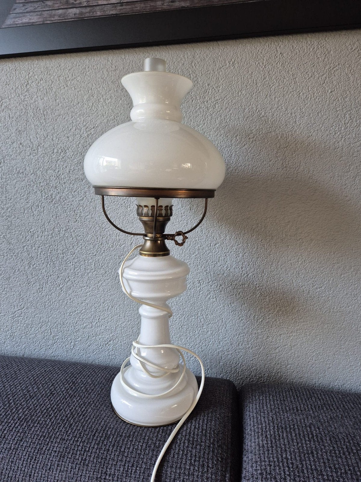 Vintage Witte Tafellamp - Klassiek Design, Huis en Inrichting, Ophalen, Gebruikt, Wit, Glas