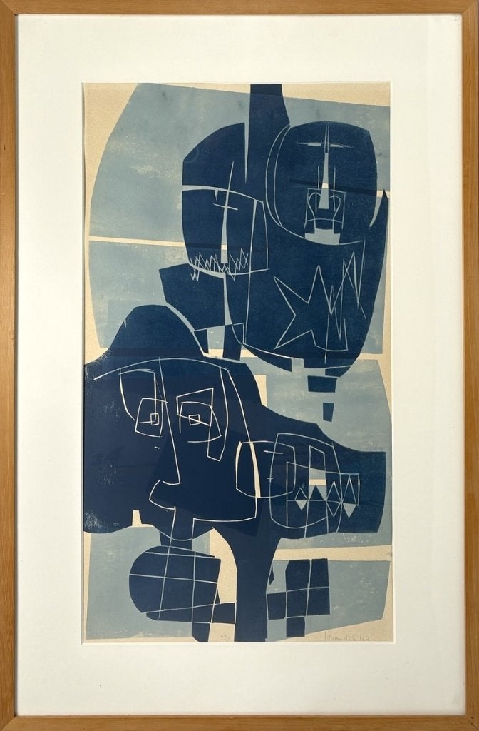 835. Houtsnede, Jo van Dijk – abstracte compositie, 1971, Antiek en Kunst, Ophalen of Verzenden, Abstract, Houtsnede