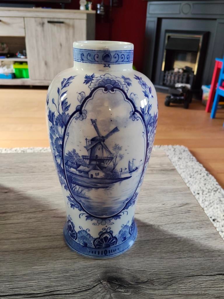 Delfts Blauw Vaas met Molen Decoratie, Ophalen of Verzenden