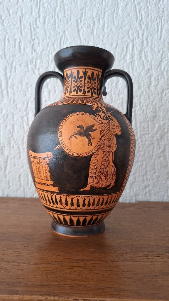 Antieke Griekse stijl vaas met mythologische afbeelding, Huis en Inrichting, Zwart, 25 cm, Ophalen of Verzenden, Zo goed als nieuw
