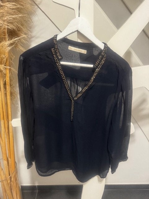donkerblauwe bloes Zara met lovertjes maat S, Maat 38/40 (M), Blauw, Zara, Ophalen of Verzenden