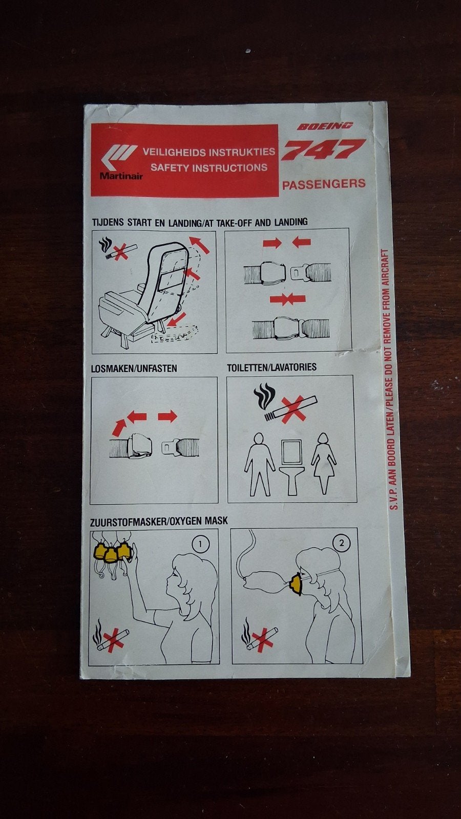 Martinair B747 Safety Card, Verzenden, Gebruikt, Kaart, Foto of Prent