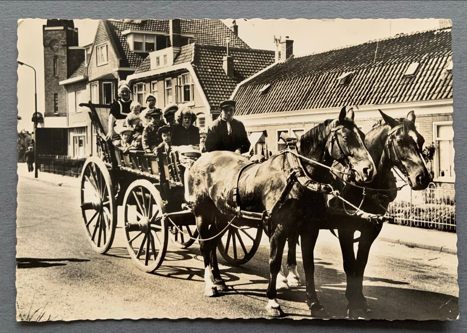 Oude fotokaart Schagen - Westfriese Boerenkar met paarden, Verzenden, 1920 tot 1940, Gelopen, Noord-Holland
