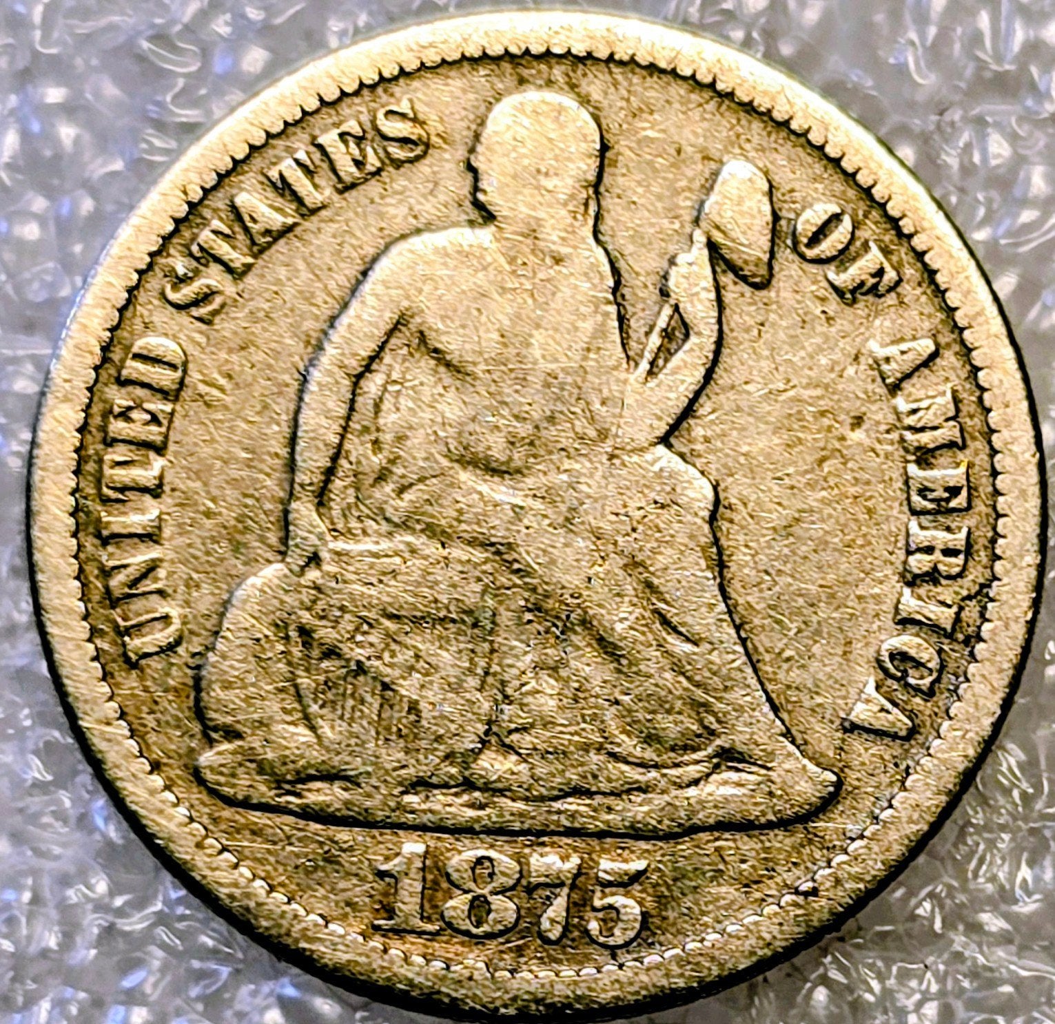 1875 Seated Liberty Dime - Zilveren Amerikaanse Munt, Postzegels en Munten, Ophalen of Verzenden, Losse munt, Zilver