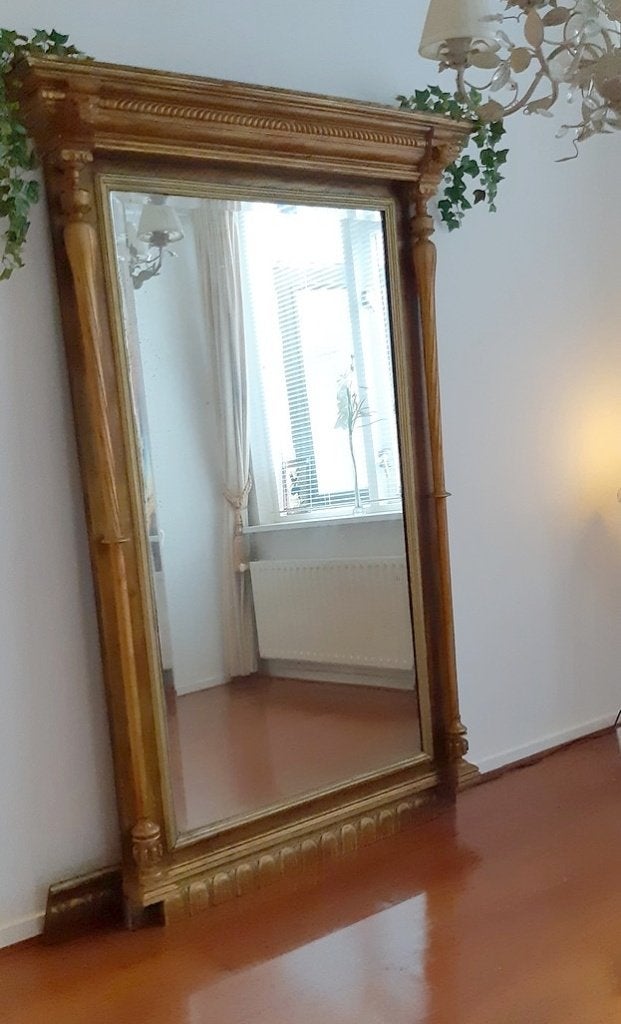 Antieke schouwspiegel Ca. 1850, Ophalen, Rechthoekig