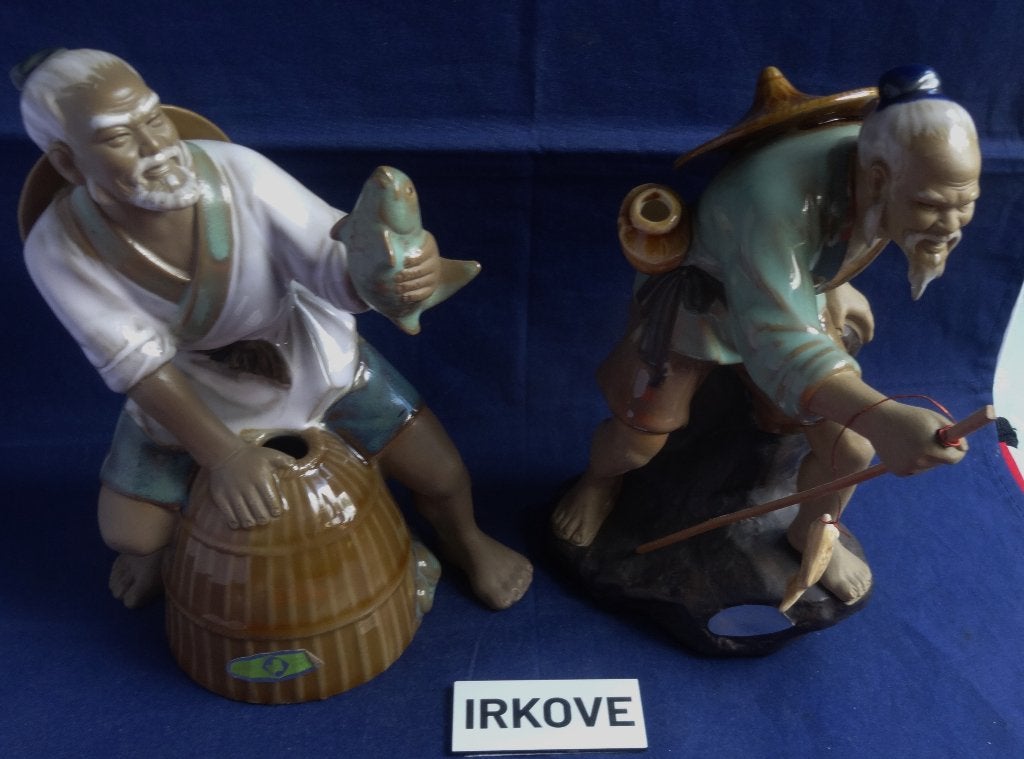 2 SHIWAN MUDMAN BEELDE * CHINESE Vissers met Vangst *, Antiek en Kunst, Minder dan 20 cm, Verzenden, Steen of Keramiek, Beeld
