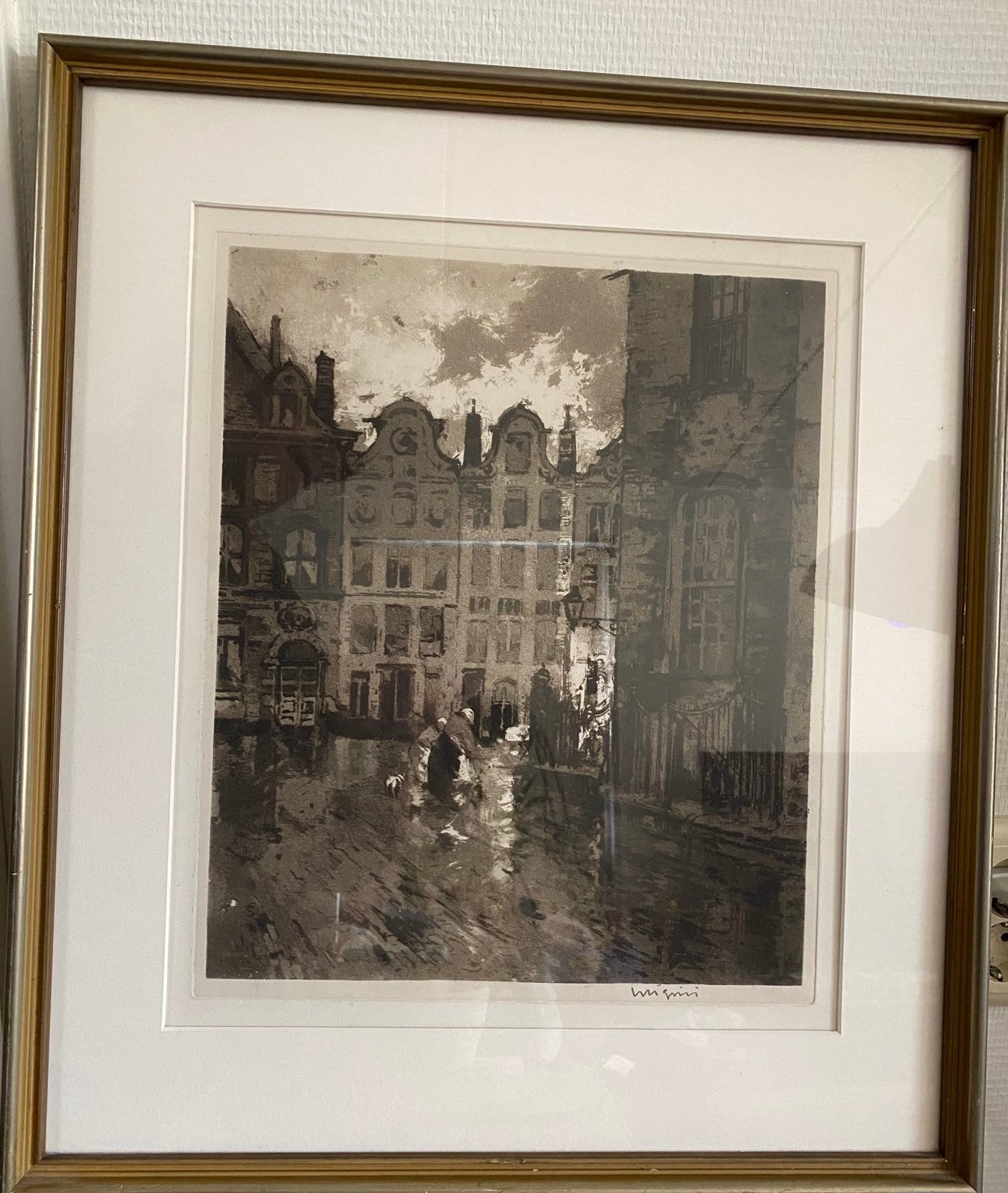 Ferdinand Jean Luigini (1870-1943) ets, Ophalen, Stadsgezicht, Gesigneerd, 1900 - 1949