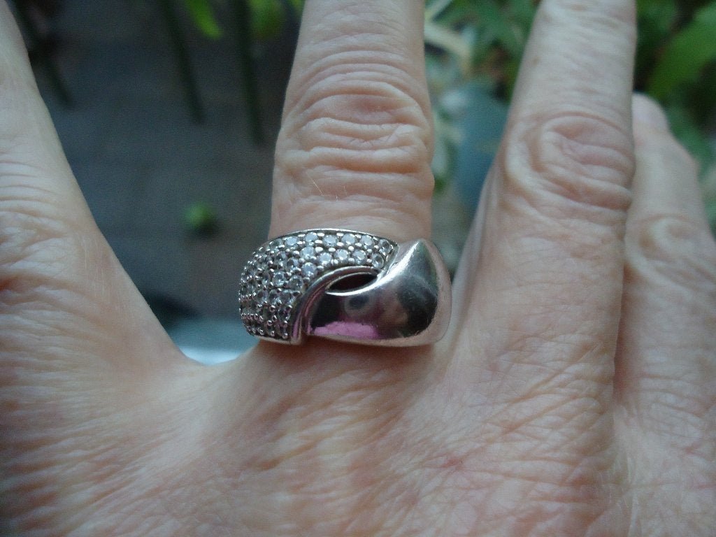 mooie echt zilveren ring van esprit met steentjes mt 16,75, Met kristal, Ophalen of Verzenden, Dame, Zilver