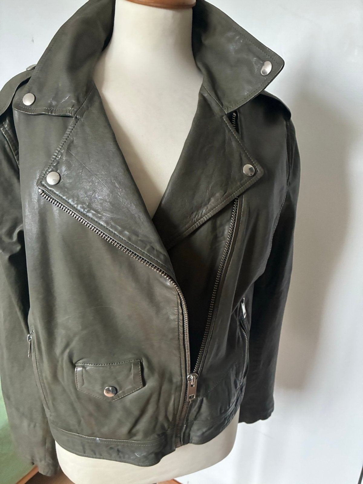 DIESEL  NIEUW Leren Bikerjack olijgroen maat L!!, Ophalen of Verzenden, Nieuw, Maat 46/48 (XL) of groter, Groen
