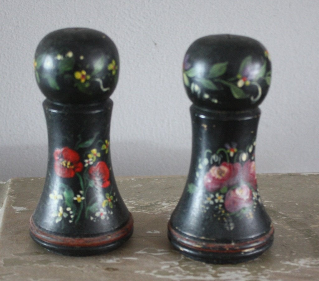 houten peper en zoutstel met bloemen print, Ophalen of Verzenden