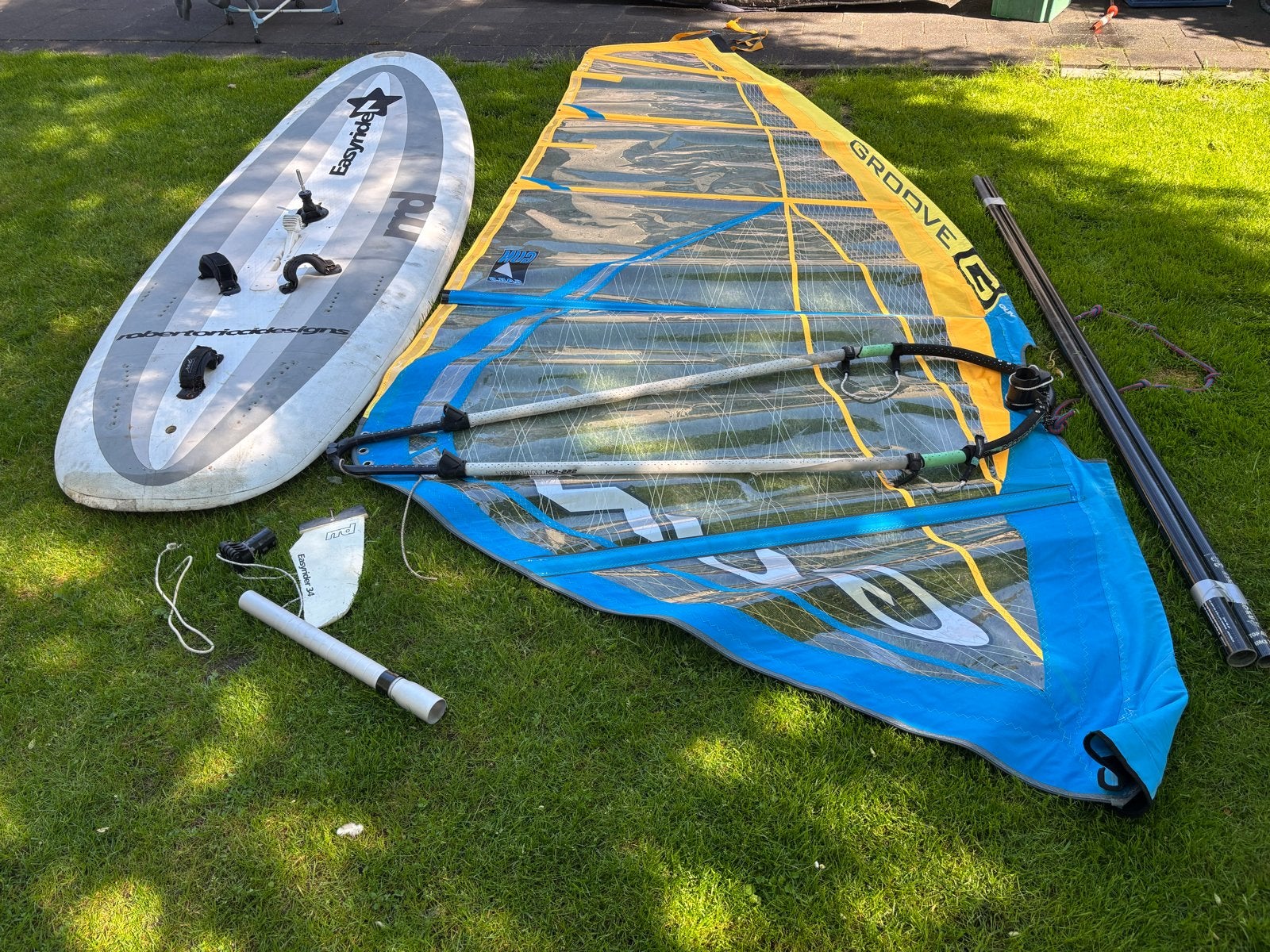 Complete windsurfset Easy Rider Large met 2 tuigages, Ophalen, 250 tot 300 cm, Gebruikt, 5 tot 6.5 m²