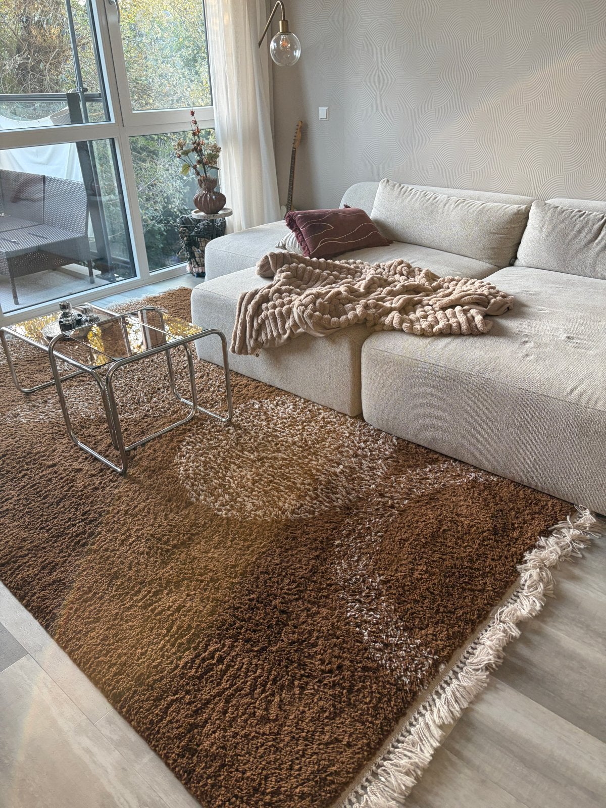 Wehkamp vloerkleed 200x300 cm met geometrische figuren, Ophalen, Bruin, Zo goed als nieuw, 200 cm of meer