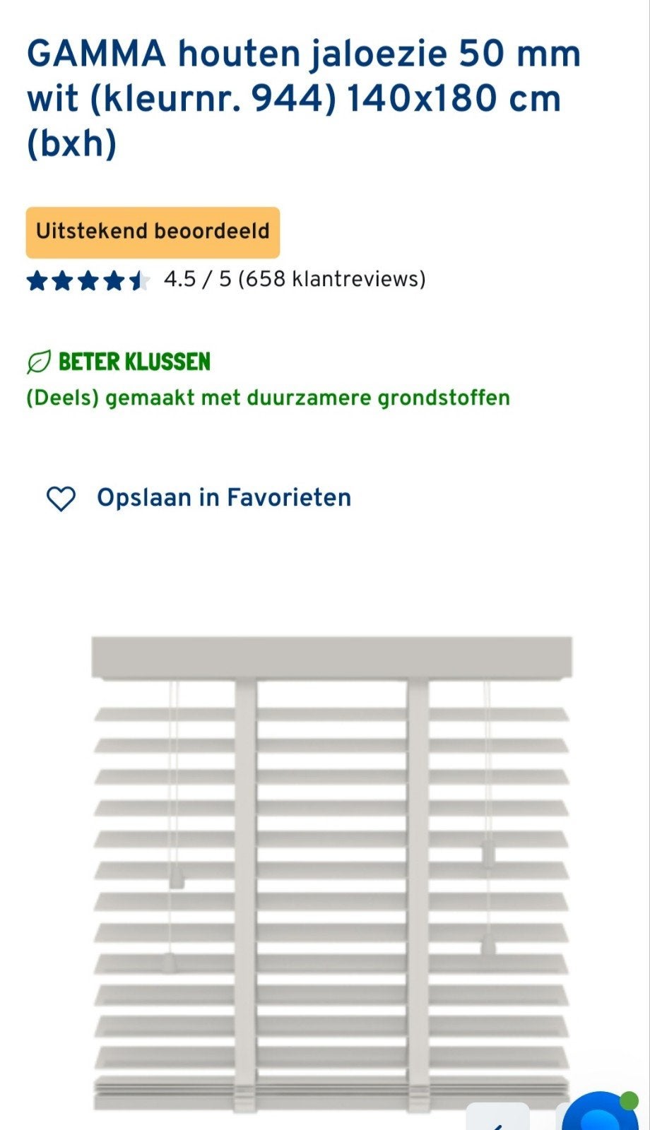 Houten jaloezieën 140 breed, nieuw in verpakking, Ophalen, 100 tot 150 cm, Wit, Nieuw