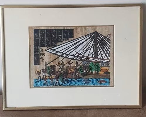 Egypte valley of the Nile papyrus verf en inkt certificaat, Antiek en Kunst, Ophalen