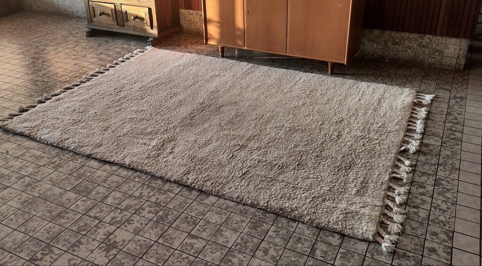 Vloerkleed Berber Wit Handgeknoopt Kleed 265 X 180 Wol, Gebruikt, Mid century modern, ., Wit