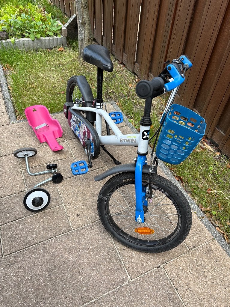 BTWIN 14 inch fiets 3-6 jaar, Ophalen, Zijwieltjes, Velgrem, Minder dan 16 inch