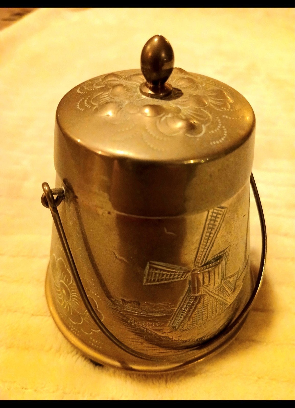 ​Antiek / Vintage Messingen Koekemmertje met Molen & Hengsel, Antiek en Kunst, Ophalen of Verzenden