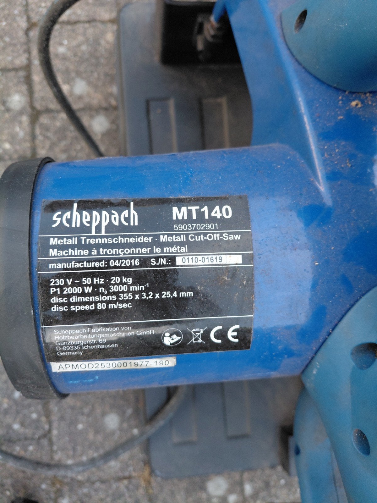 Scheppach MT140 Metaal Afkortzaag - Krachtig en Betrouwbaar, Ophalen, Gebruikt, Afkortzaag, 1200 watt of meer