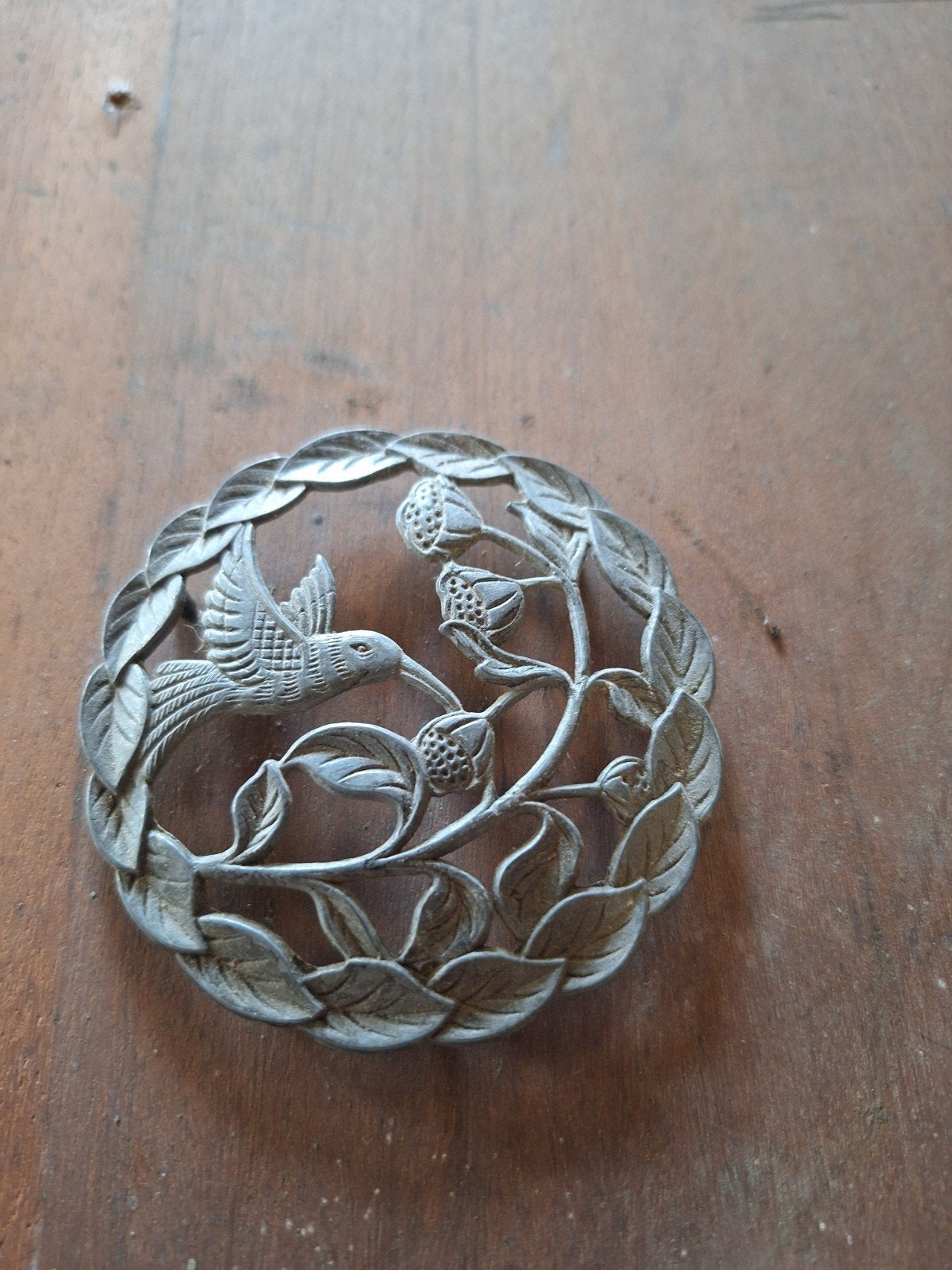 Vintage Tinnen Potpourri Deksel Kolibrie Bloemen Motief, Antiek en Kunst, Antiek | Tin, Ophalen of Verzenden