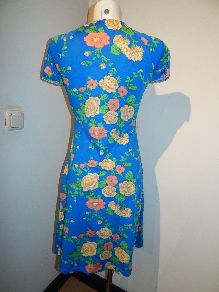 King Louie stretch jurk hemels blauw bloemen print kleur M, Maat 38/40 (M), Zo goed als nieuw, Knielengte, King Louie