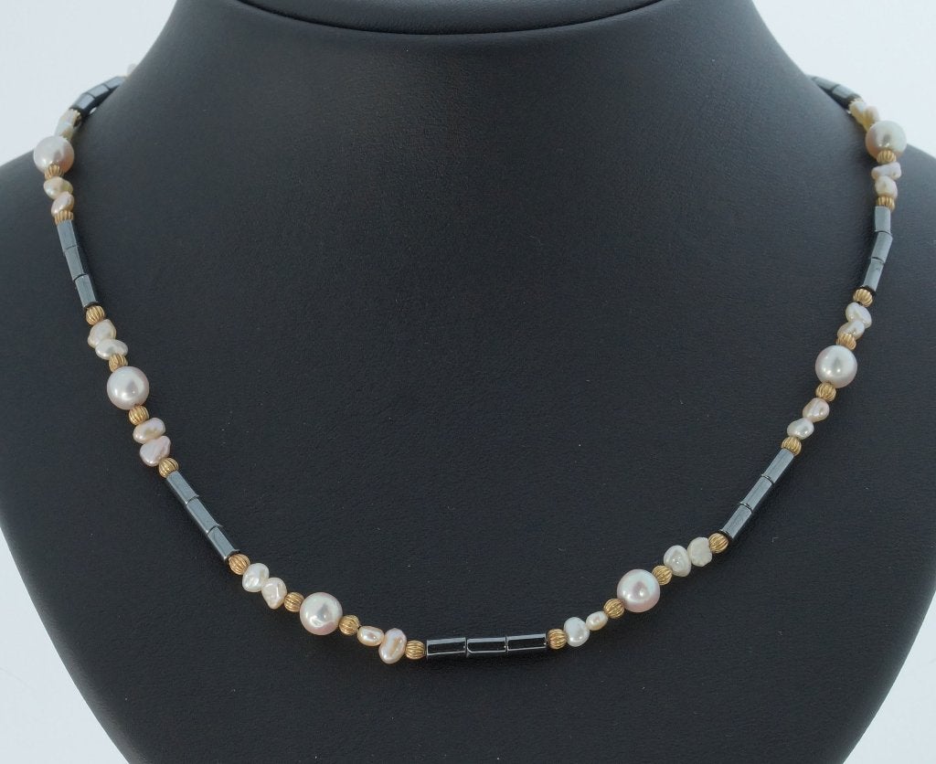 Parel hematiet fraaie 14k gouden ketting dames vintage, Sieraden, Tassen en Uiterlijk, Ophalen of Verzenden, Goud, Ketting, Met edelsteen