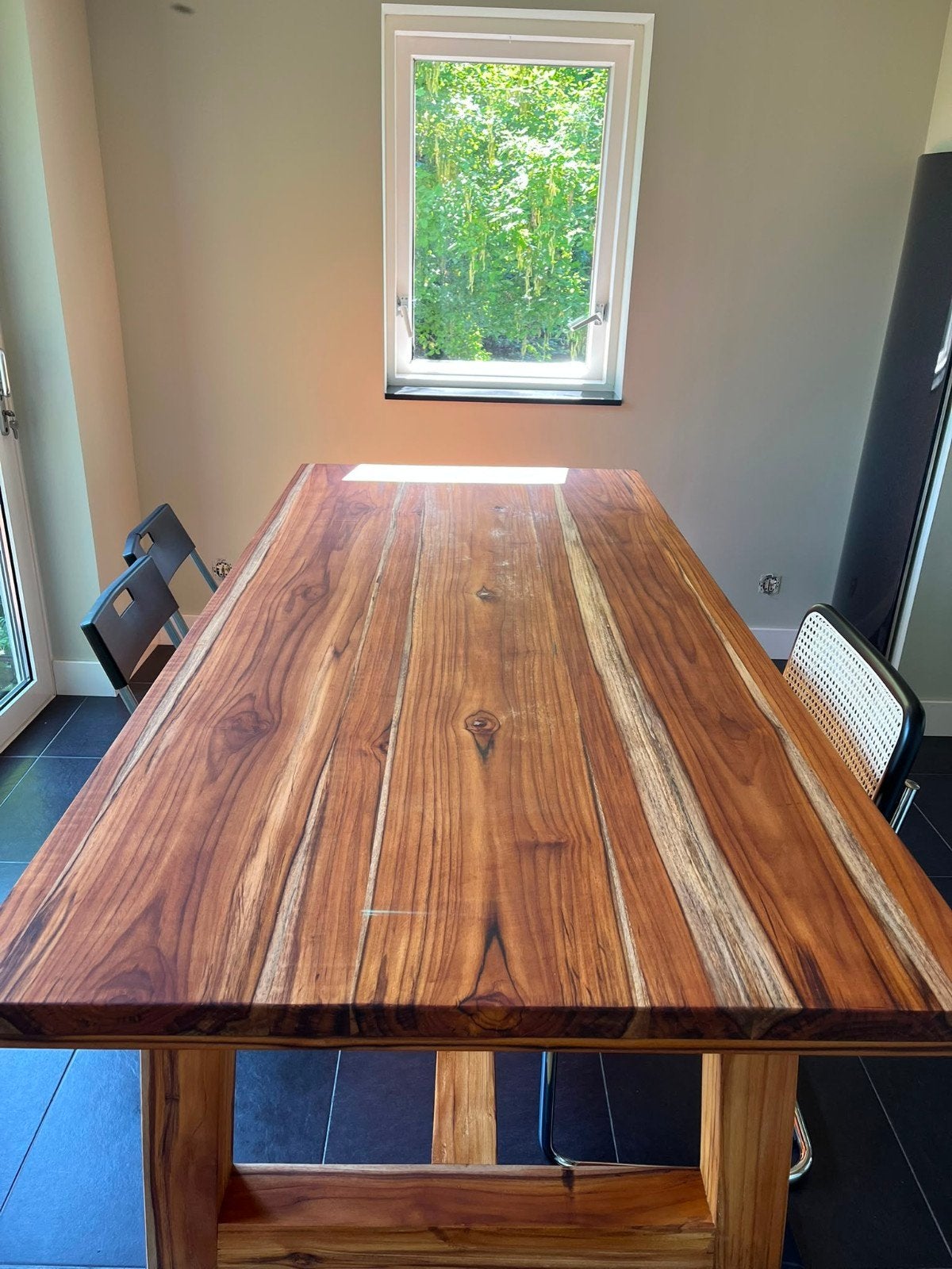 Massieve Teak en Eiken Tafel, op maat gemaakt, Huis en Inrichting, Tafels | Eettafels, 100 tot 150 cm, Ophalen of Verzenden, Zo goed als nieuw