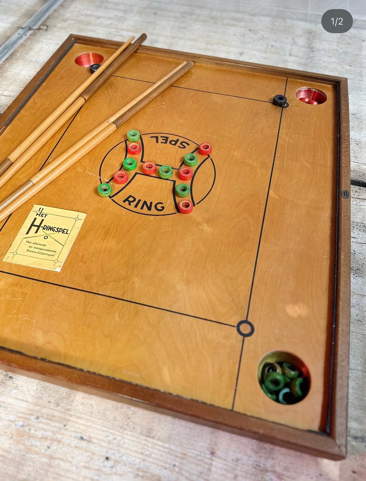 Vintage houten spel H Ring spel van Homas, kamerbiljartspel, Ophalen, Gebruikt, Pand 96, Koestraat 96