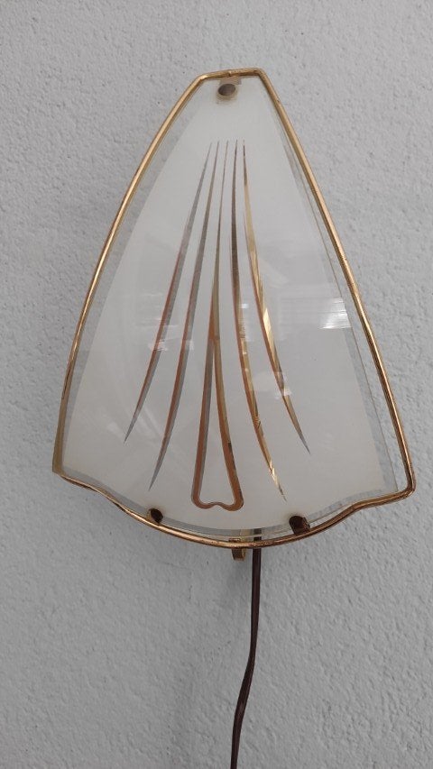 Vintage wandlamp messing, Gebruikt, Indirect licht, Meerkleurig, Glas