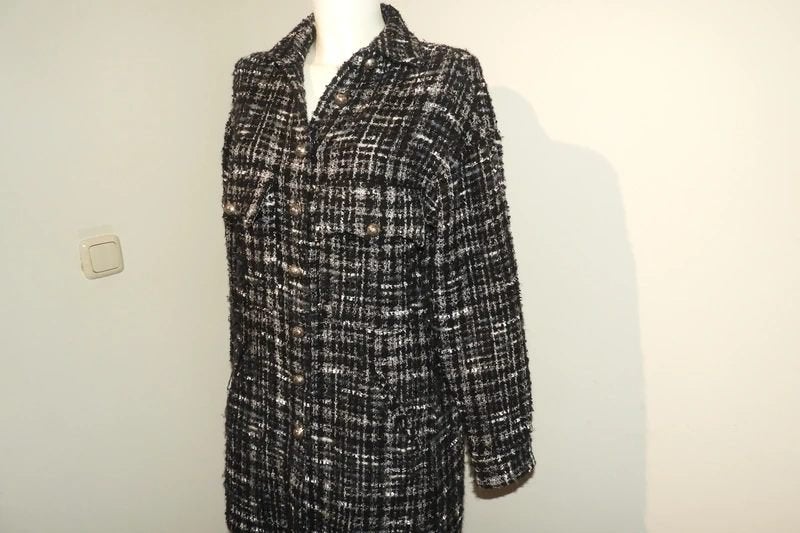 The Kooples vest jas zwart wit sier knopen ruiten print M, Maat 38/40 (M), Gedragen, The Kooples, Meerkleurig