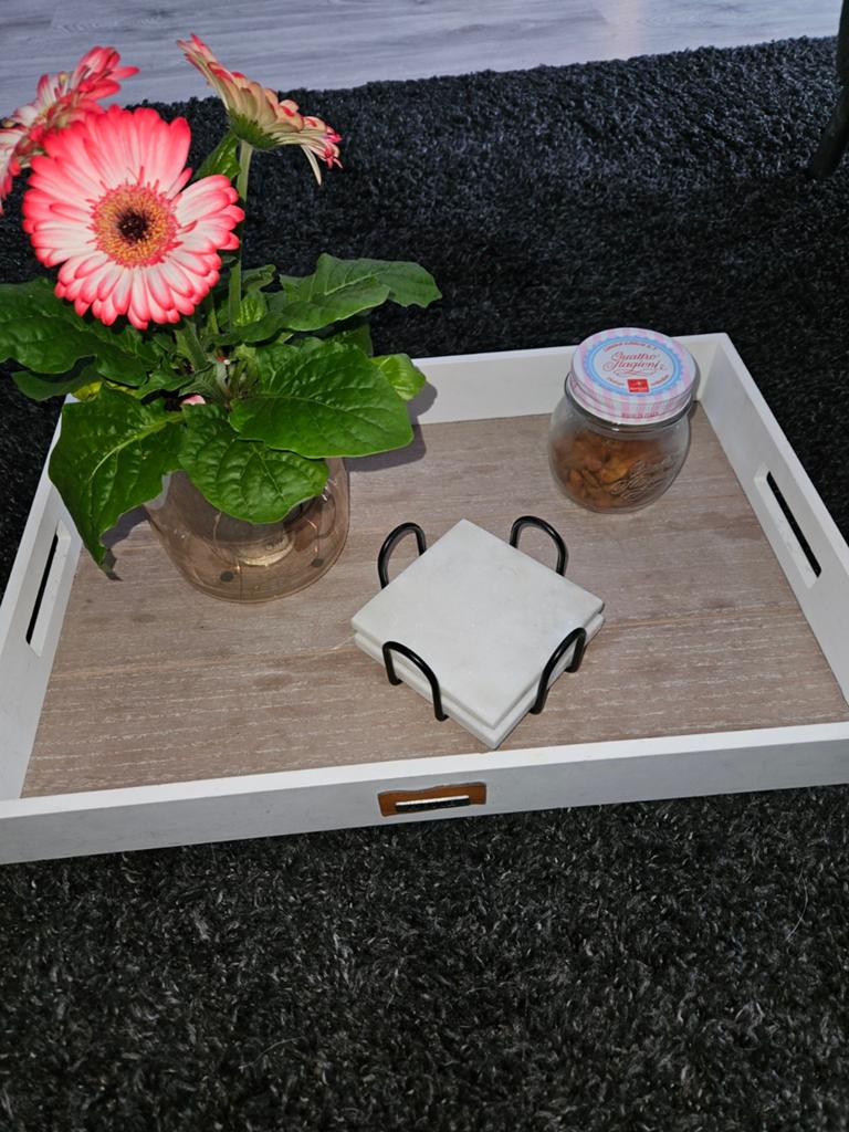 Decoratief Dienblad met Handvatten - Wit/Houtlook, Ophalen, Gebruikt, Rechthoekig, Hout