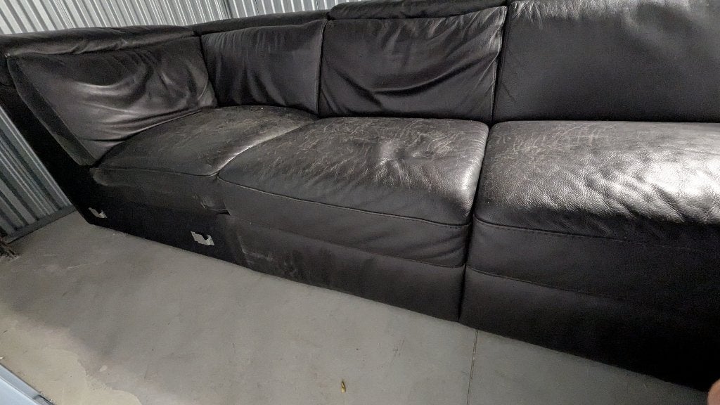 Natuzzi donker leer bank deel, Ophalen, 250 tot 300 cm, Gebruikt, Hoekbank