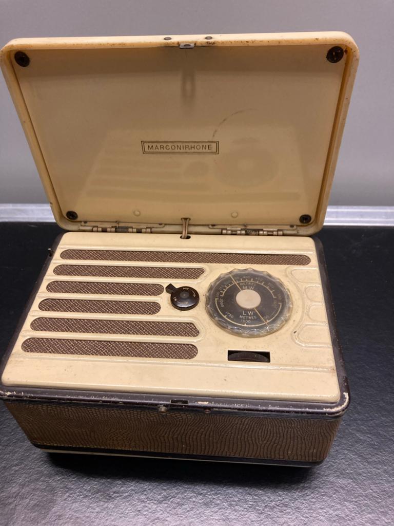 Zeer zeldzame Marconiphone radio in blik - Niet werkend, Audio, Tv en Foto, Radio's, Ophalen, Niet werkend, Radio