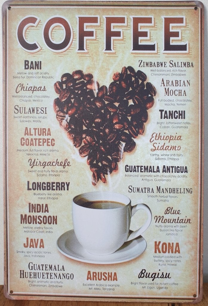 Coffee bonen hart koffie reclamebord van metaal wandbord, Info@deconoord.nl, Deco Noord, Nieuw, Ophalen of Verzenden