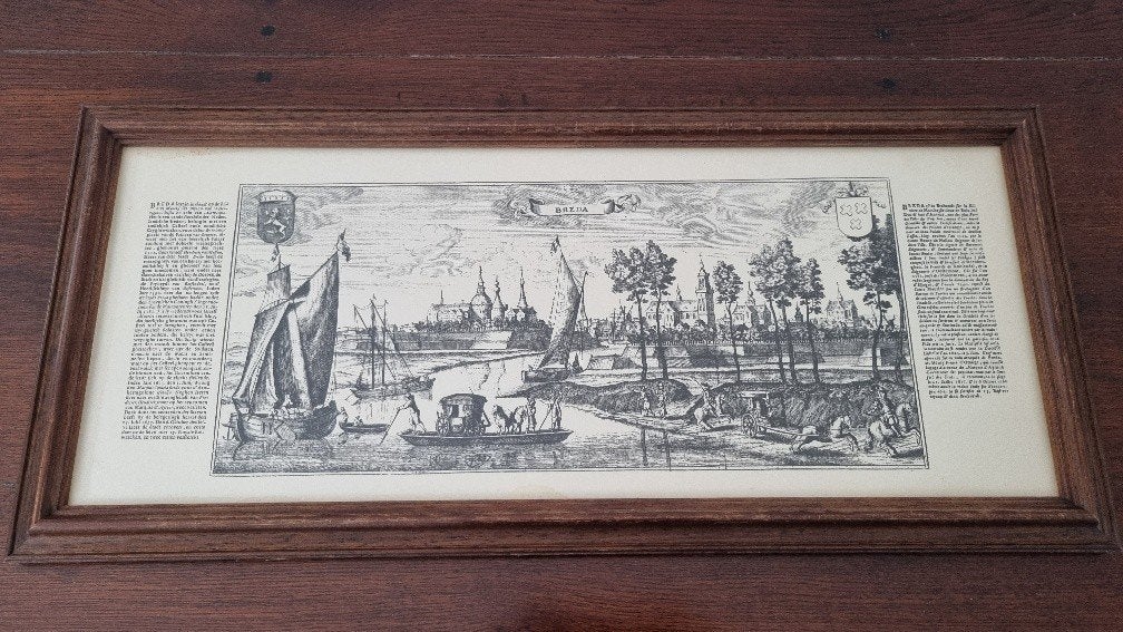 Antieke Gravure Breda Stadsgezicht 17e Eeuw, Ophalen, Ingelijst, Stadsgezicht, 1600 - 1699