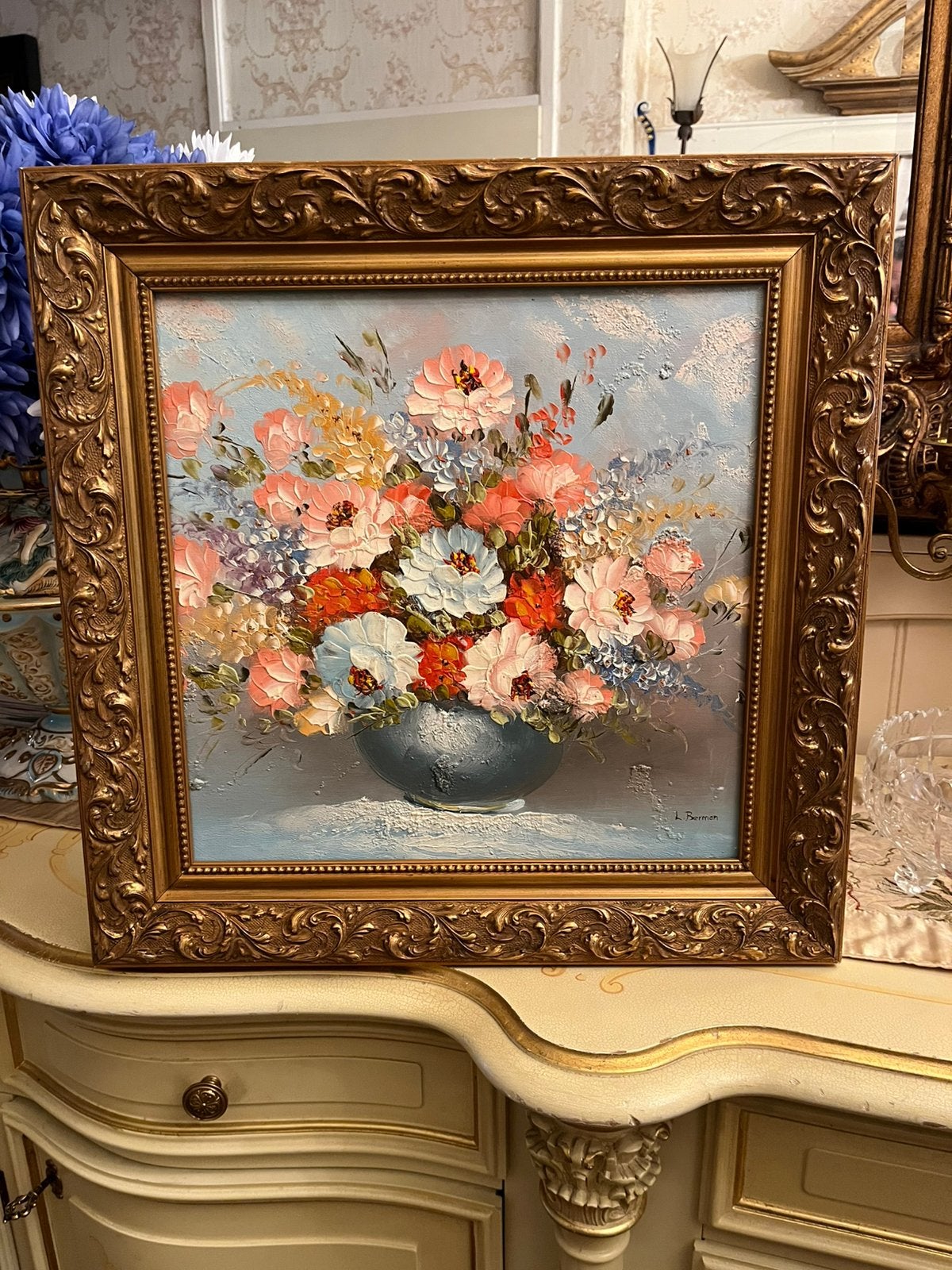 Prachtige olieverf bloemen schilderij, Antiek en Kunst, Kunst | Schilderijen | Klassiek, Ophalen of Verzenden