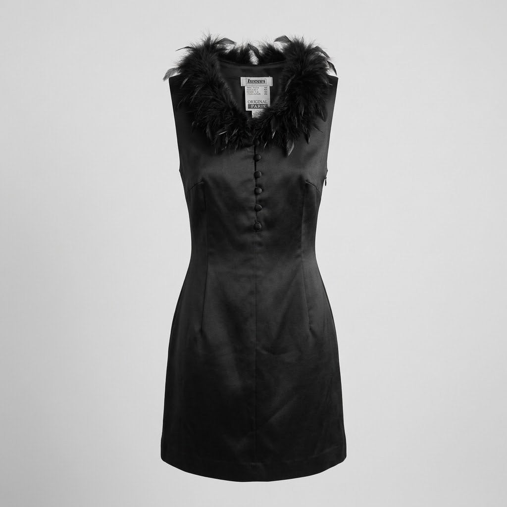Zwart satijnen jurkje met veren detail, Diolen, maat 36, Kleding | Dames, Ophalen of Verzenden, Kleding, Maat 36 (S), Diolen