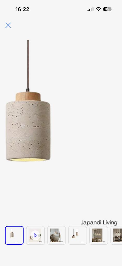 Japandi hanglamp - travertin - eikenhout - 16,5x11cm - steen, Nieuw, Ophalen of Verzenden, Minder dan 50 cm, Overige materialen