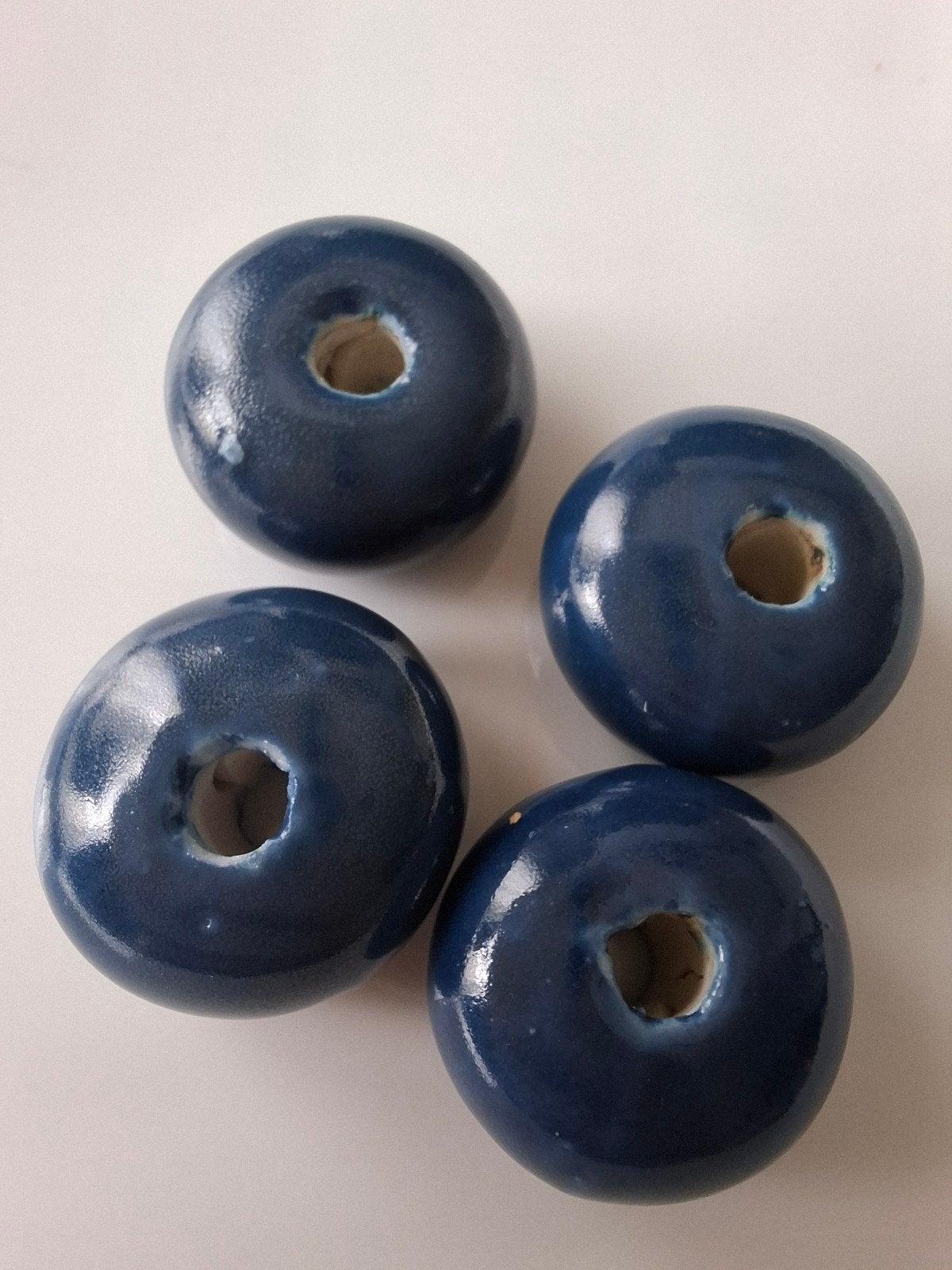 4 grote keramiek glaskralen blauw donkerblauw kralen, Kraal, -, -, Nieuw