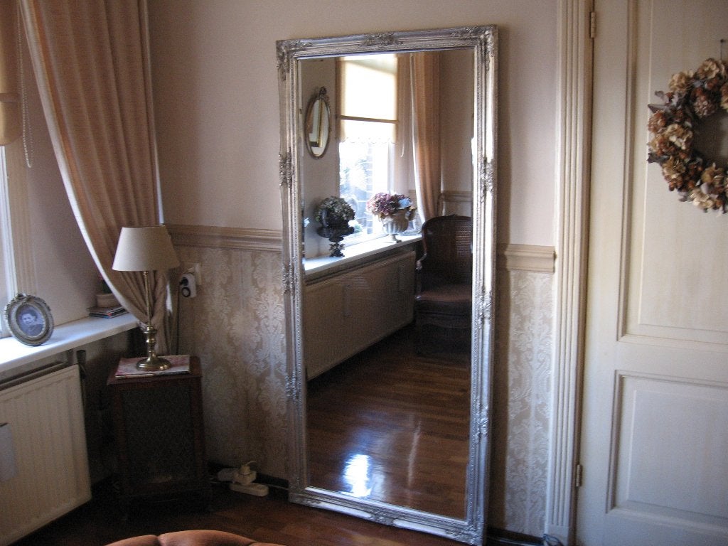 Chique!! Old-Zilver "Facet" Lange 183x83cm "Barok" Spiegel