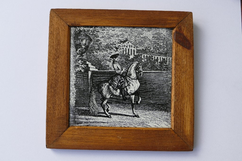 tegeltje zwart wit ruiter te paard, Ophalen of Verzenden