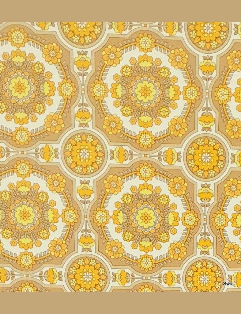 5646 retro tegel bloemen geel oranje seventies vintage swiet, Verzenden, Oranje