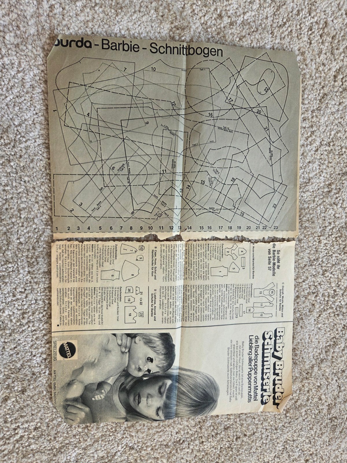 Vintage Burda Barbie Kleding Patronen, januari 1979, Kind, Overige typen, Gebruikt, Burda