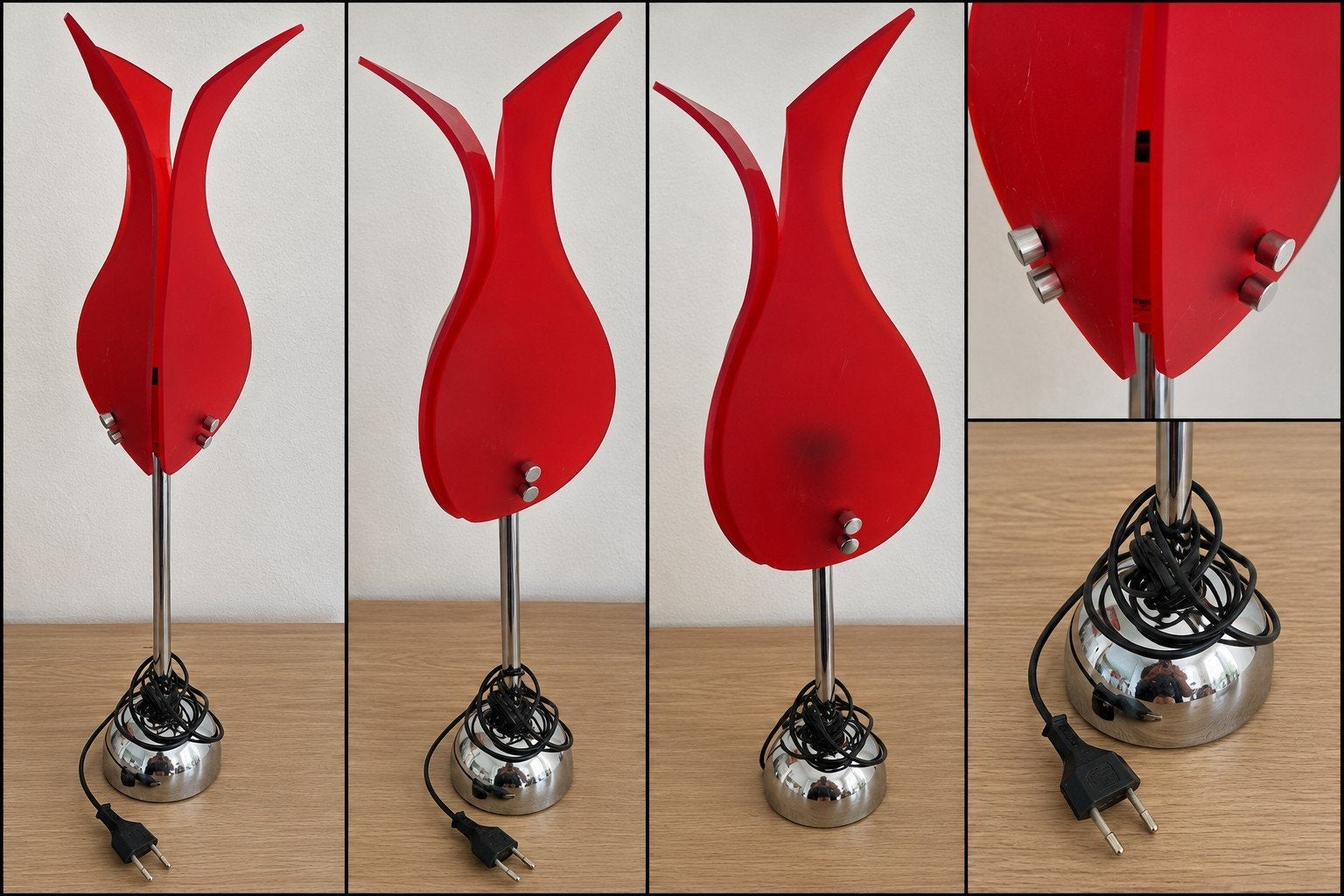 Rode vintage tulp vloerlamp – chromen voet – design, Ophalen of Verzenden