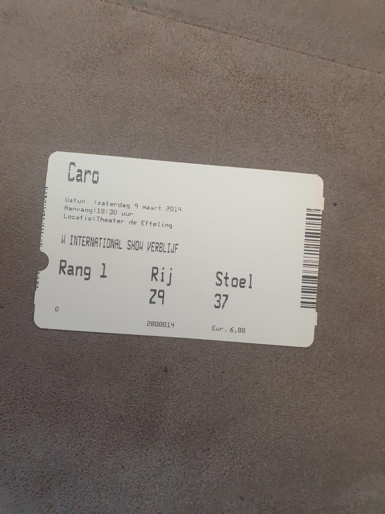 Te koop verlopen kaartje Caro Efteling, Ophalen of Verzenden, Overige typen