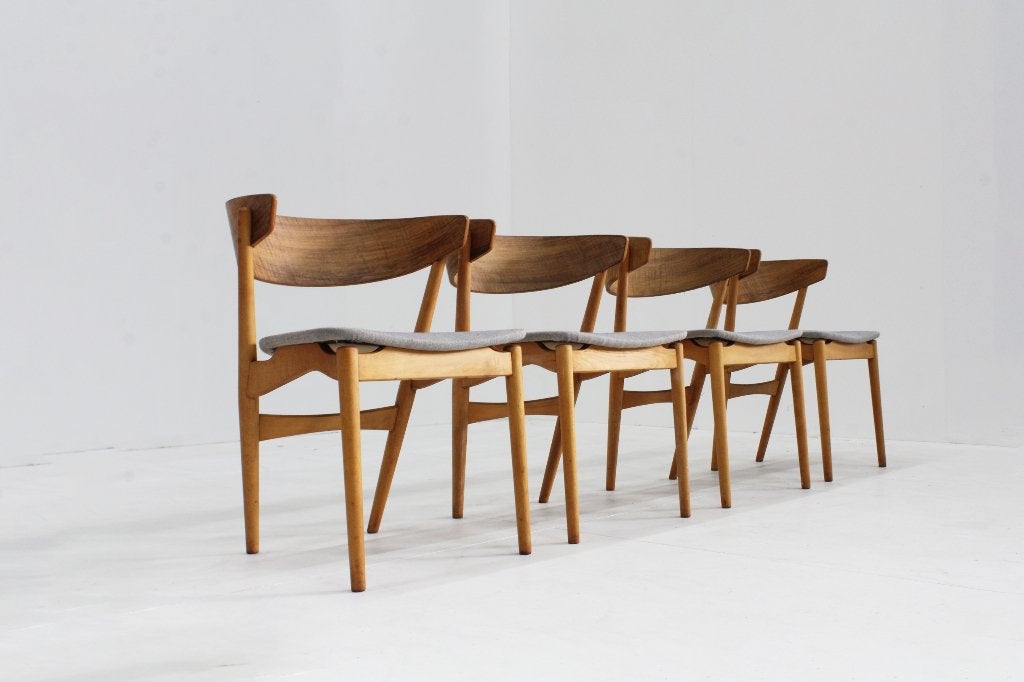 Vintage Deense eetkamerstoelen model 7 Helge Sibast, Gebruikt, Bruin, Vintage, Ophalen of Verzenden