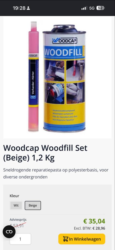 Woodcap Woodfill Set (Beige) 1,2 Kg - Houtreparatie, Ophalen of Verzenden, Zo goed als nieuw