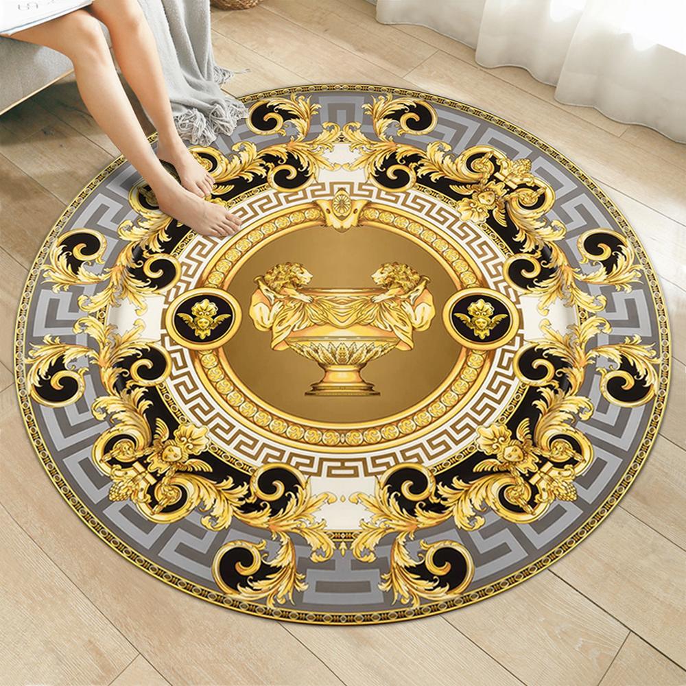 Grijs Wit Goud Barok Rond Vloerkleed Kleed Tapijt Luxe, 100 tot 150 cm, Grijs, Verzenden, Rond