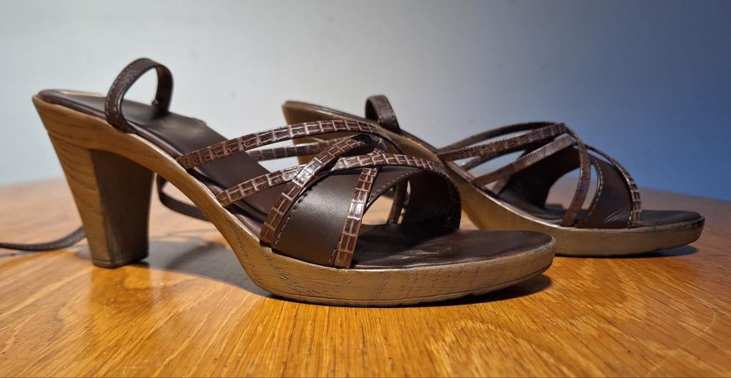 Janet D. Sandalen met blokhak en enkelbandje - Maat 39, Kleding | Dames, Schoenen, Bruin, Janet D., Gedragen, Sandalen of Muiltjes