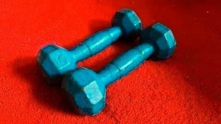 Vintage set dumbbells, halters 1kg - gietijzer, Ophalen of Verzenden, Buik, Dumbbell