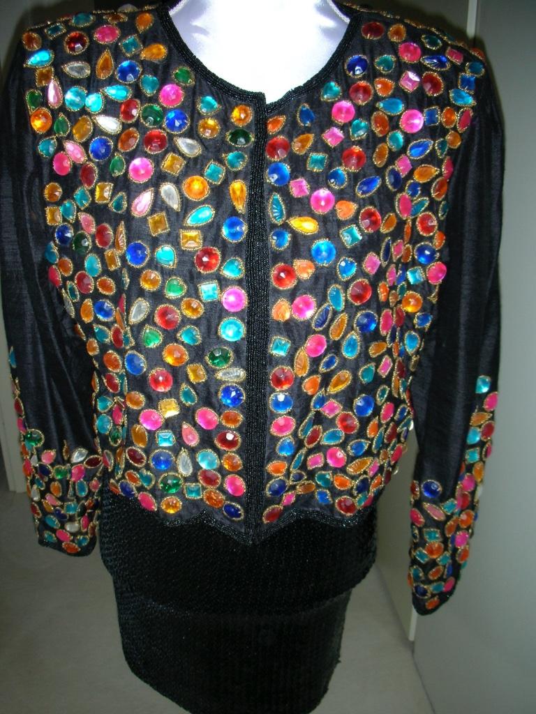 PAUW NIEUW GALA JASJE mt 4 100% zijde multi color stenen, Overige typen, Zwart, Maat 42/44 (L), Pauw